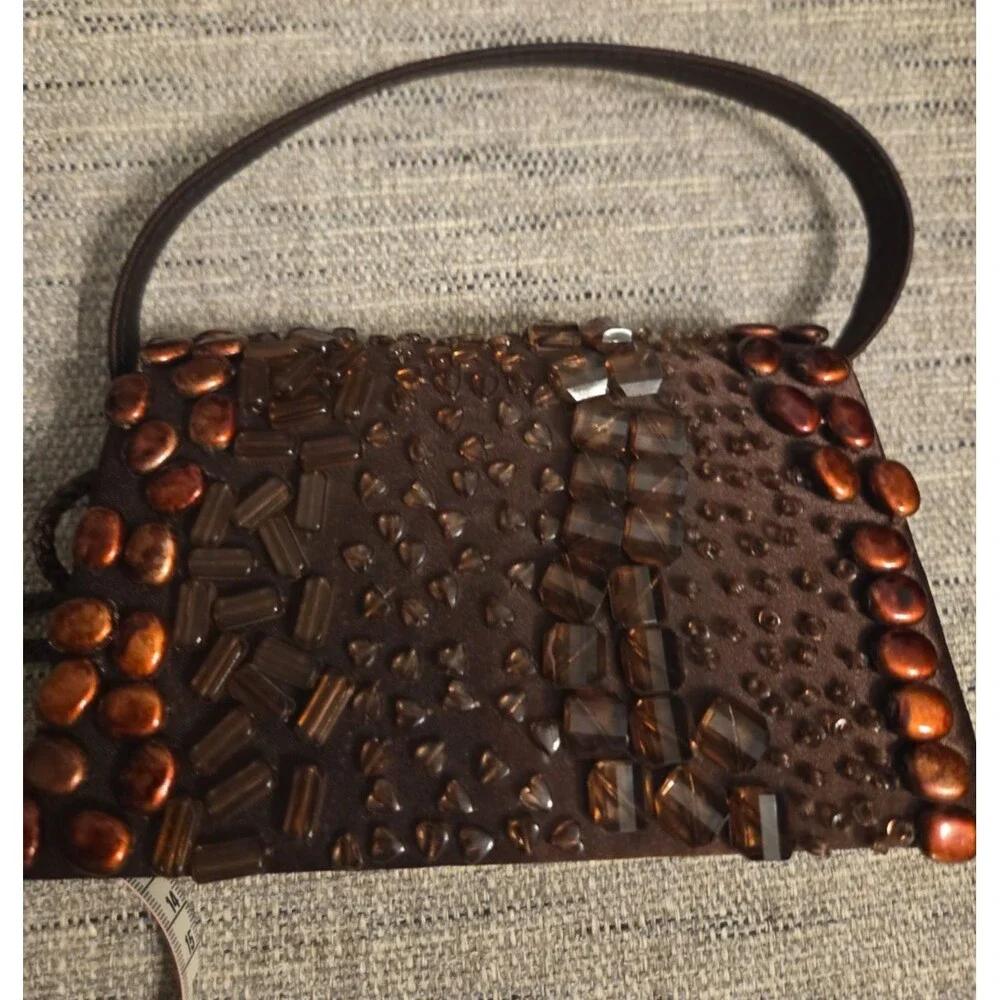 Bijoux Terner Brown Beaded Purse Handbag Evening Bag Vintage Style